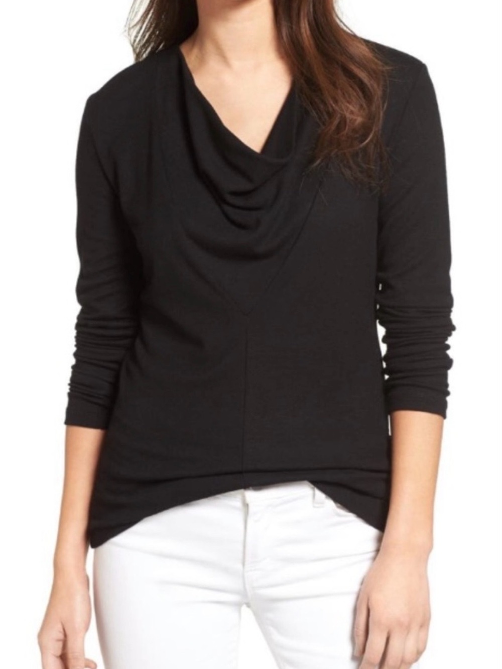 James Perse Black Cowl Neck Long Sleeve Top Size 1 Small Elevated Basic Fitted